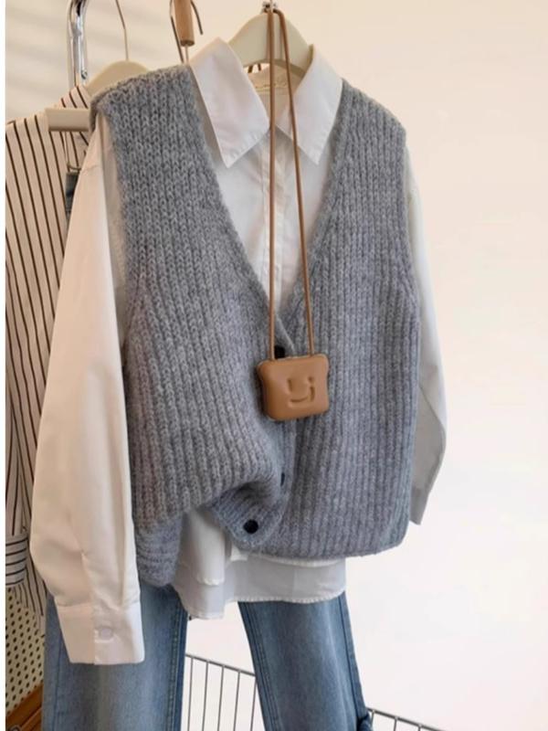 Shoulder Pad Set In - Корейский стиль: Женский вязаный жилет больших