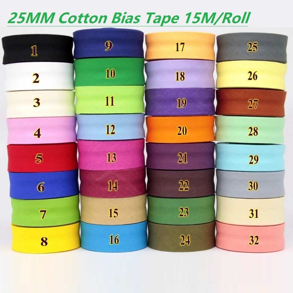Binding Tape Bias - 25 мм хлопковая сложенная скотч, гладильная