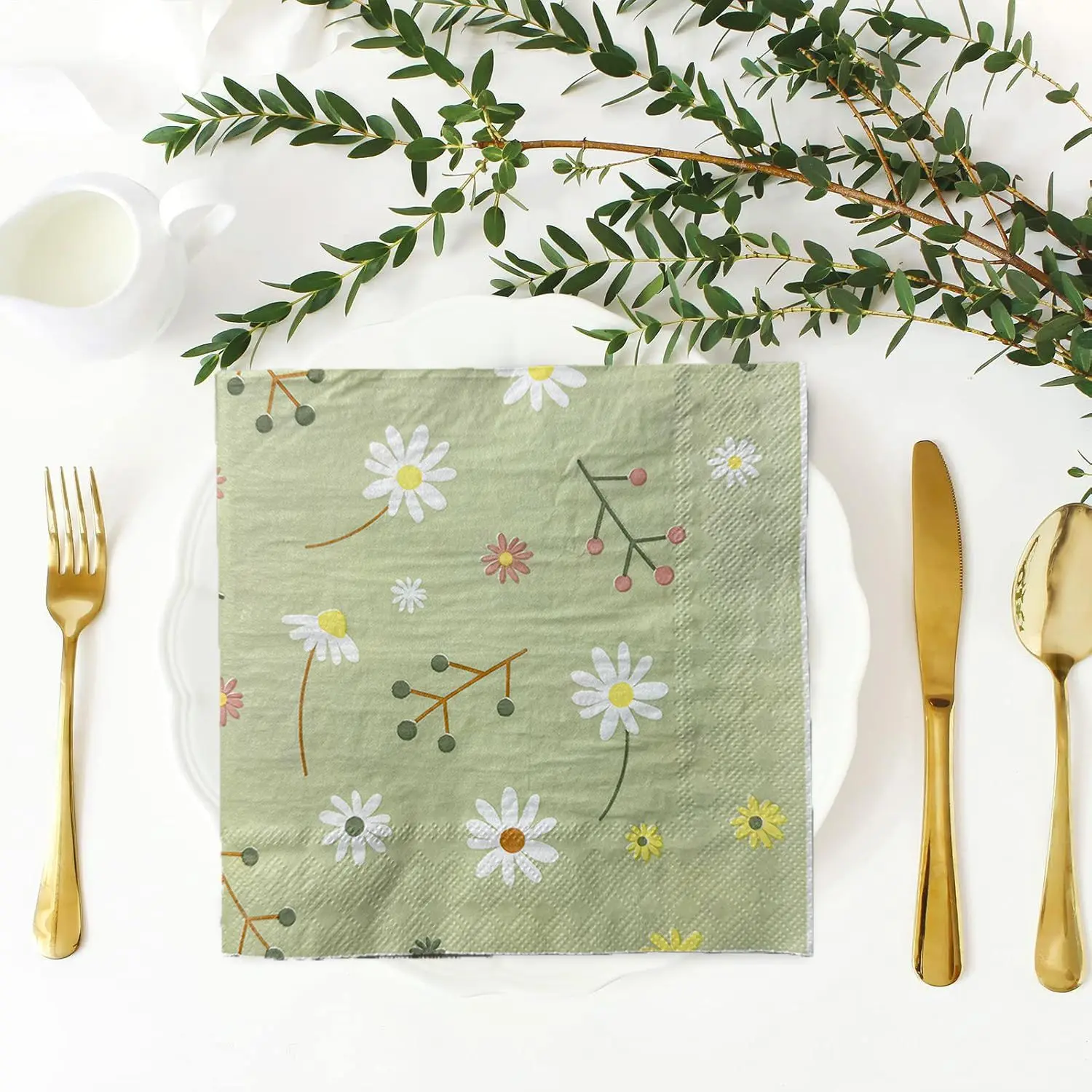Pattern Tissue Paper - Салфетка с принтом ромашки, зеленые салфетки,
